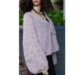 MOLLI KARDI - kézzel kötött túlméretes mohair kardigán, pulóver / púderlila - ruha & divat - női ruha - kardigánok - Meska.hu