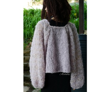 MOLLI KARDI - kézzel kötött túlméretes mohair kardigán, pulóver / púderlila - ruha & divat - női ruha - kardigánok - Meska.hu