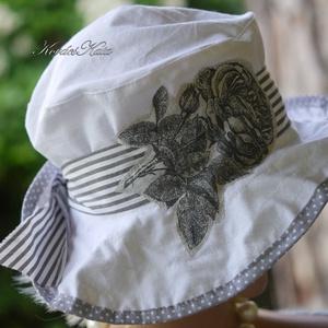 OLGA - nyári vászon design-kalap / szürkével - Meska.hu