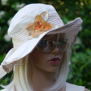 OLGA - nyári vászon design-kalap / mogyoróval - ruha & divat - sál, sapka, kendő - kalap - Meska.hu