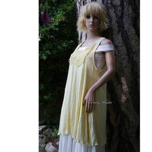 KARLA - lagenlook tunika vintage horgolással / vanília - ruha & divat - női ruha - tunika - Meska.hu