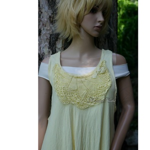 KARLA - lagenlook tunika vintage horgolással / vanília - ruha & divat - női ruha - tunika - Meska.hu