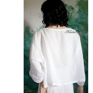 BONNIE BOLERÓ - exkluzív 100% lengéz design blúz, nyári kabátka / törtfehér - ruha & divat - női ruha - blúz - Meska.hu