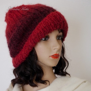 SOFFIO BEANIE  - trendi mohair ombre kézzel kötött sapka/ piros - ruha & divat - sál, sapka, kendő - sapka - Meska.hu