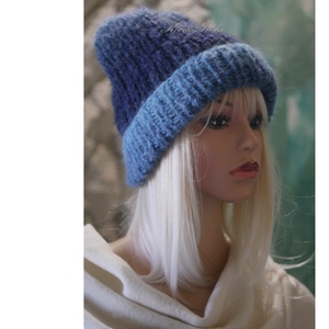 SOFFIO BEANIE  - trendi mohair ombre kézzel kötött sapka/ kék - ruha & divat - sál, sapka, kendő - sapka - Meska.hu