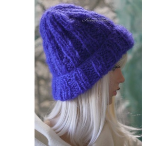 KIRA BEANIE  - trendi kid-mohair kézzel kötött sapka/ indigó - ruha & divat - sál, sapka, kendő - sapka - Meska.hu