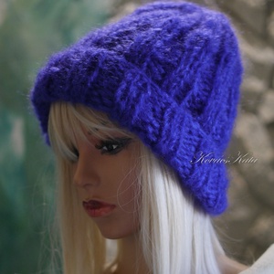 KIRA BEANIE  - trendi kid-mohair kézzel kötött sapka/ indigó - ruha & divat - sál, sapka, kendő - sapka - Meska.hu
