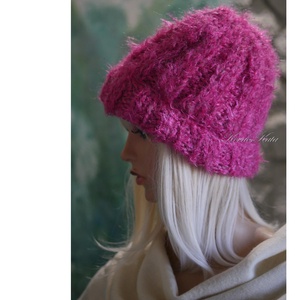 KIRA BEANIE  - trendi kid-mohair kézzel kötött sapka/ rózsa - ruha & divat - sál, sapka, kendő - sapka - Meska.hu