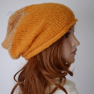 NANNA - trendi kézzel kötött beanie, slouchy sapka / mandarin - Meska.hu