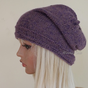 ALPACA BEANIE - exkluzív kézzel kötött alpaka-silk slouchy sapka / mályvalila - ruha & divat - sál, sapka, kendő - sapka - Meska.hu
