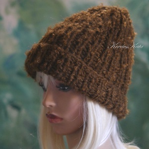 BALIBEANIE  - extravastag buklé-mohair kézzel kötött sapka / barna - Meska.hu