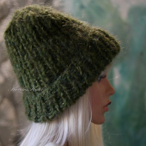 BALIBEANIE  - extravastag buklé-mohair kézzel kötött sapka / olív - ruha & divat - sál, sapka, kendő - sapka - Meska.hu