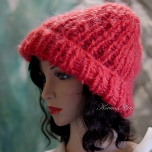 BALIBEANIE  - extravastag kidmohair kézzel kötött sapka / piros - ruha & divat - sál, sapka, kendő - sapka - Meska.hu