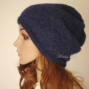 ALPACA BEANIE - exkluzív kézzel kötött alpaka-moher slouchy sapka / kékes - Meska.hu
