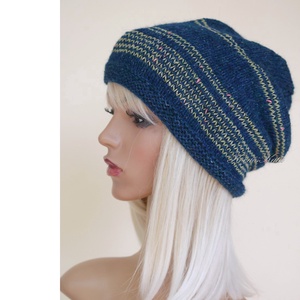 ALPACA LUX - exkluzív kézzel kötött alpaka-burett slouchy sapka / petrolkék - Meska.hu