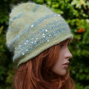 FIFI / lime - flitteres angora beanie kézzel kötött slouchy sapka  - Meska.hu