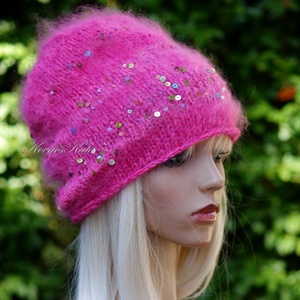 FIFI / ciklámen - flitteres suri alpaca beanie kézzel kötött slouchy sapka  - ruha & divat - sál, sapka, kendő - sapka - Meska.hu