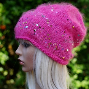 FIFI / ciklámen - flitteres suri alpaca beanie kézzel kötött slouchy sapka  - Meska.hu