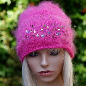 FIFI / ciklámen - flitteres suri alpaca beanie kézzel kötött slouchy sapka  - ruha & divat - sál, sapka, kendő - sapka - Meska.hu