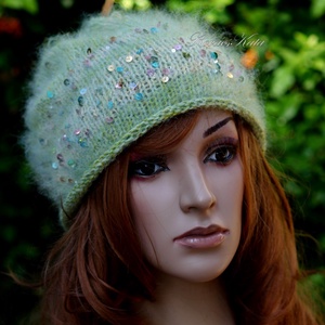 FIFI / tavasz - flitteres angora-kidmohair beanie kézzel kötött slouchy sapka  - ruha & divat - sál, sapka, kendő - sapka - Meska.hu