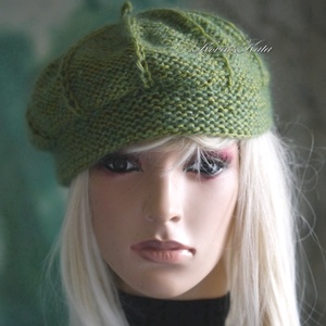 ALETTA / olív - exkluzív kézzel kötött-festett deluxe selyem-jak + silk-mohair svájci sapka, barett  - ruha & divat - sál, sapka, kendő - sapka - Meska.hu