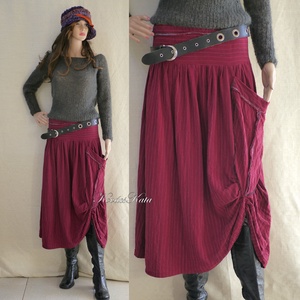 LUCA-SZOKNYA / bordó lenszövet - lagenlook fashion design  - ruha & divat - női ruha - szoknya - Meska.hu