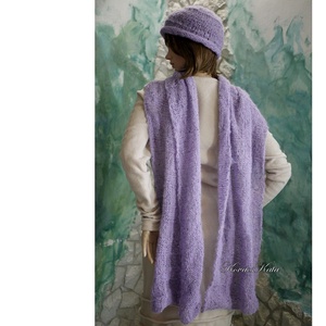 VIVIEN-SZETT - kézzel kötött  mohair stóla, sál sapkával / pasztell-orgona BO-HO - ruha & divat - sál, sapka, kendő - sál - Meska.hu