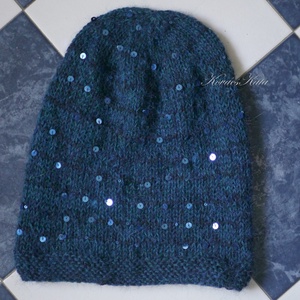 FIFI / petrolkék - flitteres 100% alpaca beanie kézzel kötött slouchy sapka  - ruha & divat - sál, sapka, kendő - sapka - Meska.hu