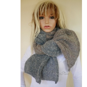 DUETT-STÓLA / Misty - exkluzív kézzel kötött kidmohair stóla, széles sál / szürke, barna - Meska.hu