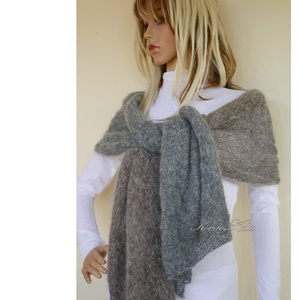 DUETT-STÓLA / Misty - exkluzív kézzel kötött kidmohair stóla, széles sál / szürke, barna - Meska.hu