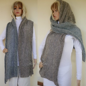 DUETT-STÓLA / Misty - exkluzív kézzel kötött kidmohair stóla, széles sál / szürke, barna - ruha & divat - sál, sapka, kendő - stóla - Meska.hu