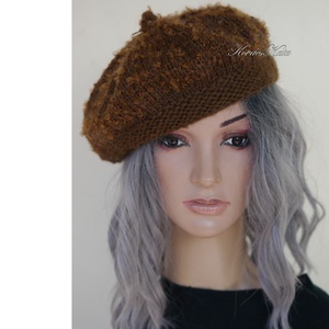 MICI-SAPI - exkluzív kézzel kötött mohair svájci sapka, barett / csokibarna - Meska.hu