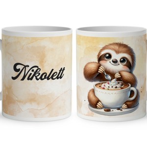 Névvel kérhető - Kávés lajhár egy kis nasival mintás bögre, Otthon & Életmód, Konyhafelszerelés, tálalás, Tálalás, Bögre & Csésze, , MESKA