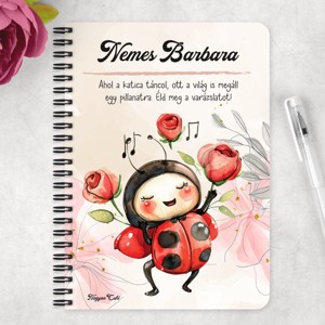 Személyre szabható - Cuki táncoló katica mintás A6-os füzet - otthon & életmód - papír, írószer - jegyzetfüzet & napló - Meska.hu