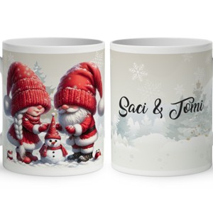 Névvel kérhető - Építsünk hóembert, karácsonyi manók mintás bögre, Otthon & Életmód, Konyhafelszerelés, tálalás, Tálalás, Bögre & Csésze, , MESKA