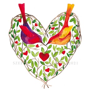 Madárszerelem - Print (Akvarell), Művészet, Grafika & Illusztráció, Fotó, grafika, rajz, illusztráció, MESKA