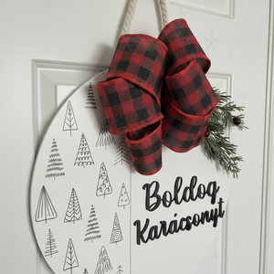 Karácsonyi ajtódísz, Karácsony, Karácsonyi lakásdekoráció, Karácsonyi ajtódíszek, Gravírozás, pirográfia, Festett tárgyak, MESKA