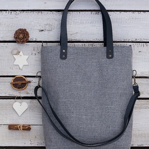 CAPENSIS kollekció - Variálható valódi bőr pántos szürke szövettáska, Táska & Tok, Kézitáska & válltáska, Nagy pakolós táska, Varrás, MESKA