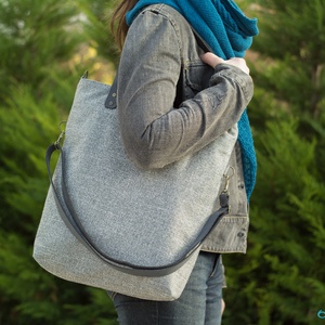 CAPENSIS kollekció - Variálható valódi bőr pántos szürke szövettáska - táska & tok - kézitáska & válltáska - nagy pakolós táska - Meska.hu