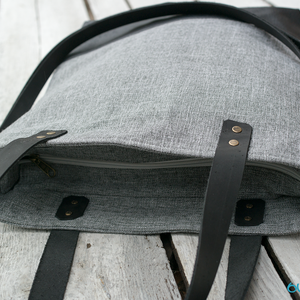 Variálható valódi bőr pántos szürke-fekete szövettáska  - táska & tok - kézitáska & válltáska - nagy pakolós táska - Meska.hu