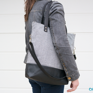 Variálható valódi bőr pántos szürke-fekete szövettáska  - táska & tok - kézitáska & válltáska - nagy pakolós táska - Meska.hu