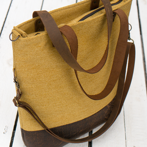 CAPENSIS kollekció - Variálható valódi bőr pántos mustársárga-barna szövettáska , Táska & Tok, Kézitáska & válltáska, Válltáska, Varrás, MESKA