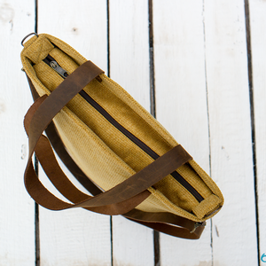 CAPENSIS kollekció - Variálható valódi bőr pántos mustársárga-barna szövettáska  - táska & tok - kézitáska & válltáska - válltáska - Meska.hu