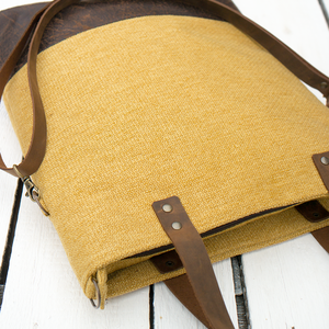 CAPENSIS kollekció - Variálható valódi bőr pántos mustársárga-barna szövettáska  - táska & tok - kézitáska & válltáska - válltáska - Meska.hu