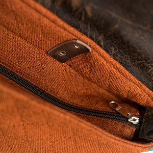 NINOX kollekció - téglaszínű anyagában steppelt szövet-barna bőr hátizsák, Minimál hátizsák - táska & tok - hátizsák - hátizsák - Meska.hu