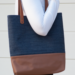 RUTINUS kollekció -Farmertáska valódi bőr kiegészítőkkel - Meska.hu