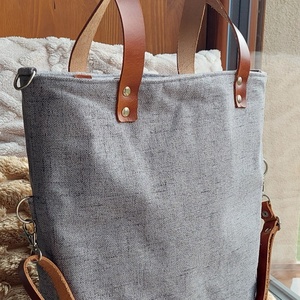 CAPENSIS kollekció - Variálható valódi bőr pántos szürke-camel barna szövettáska  - táska & tok - variálható táska - Meska.hu