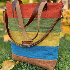 CAPENSIS kollekció - Variálható valódi bőr pántos színes szövettáska  - táska & tok - kézitáska & válltáska - válltáska - Meska.hu