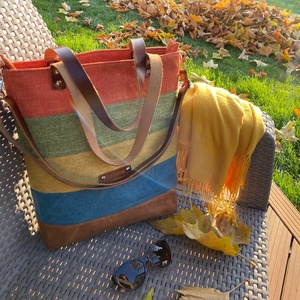 CAPENSIS kollekció - Variálható valódi bőr pántos színes szövettáska  - táska & tok - kézitáska & válltáska - válltáska - Meska.hu