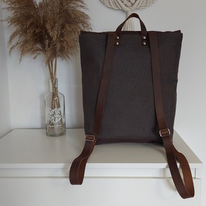 Ninox kollekció - sötétbarna szövet- sötétbarna bőr hátizsák, oldal-, vagy válltáska, Táska & Tok, Hátizsák, Hátizsák, Varrás, MESKA